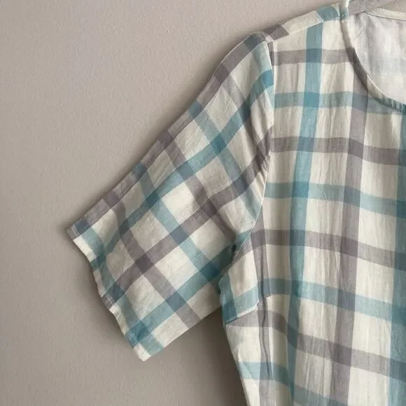 Polagram Anthropologie Blue Gray Checkered Dress Size Small Cottagecore - Picture 3 of 12